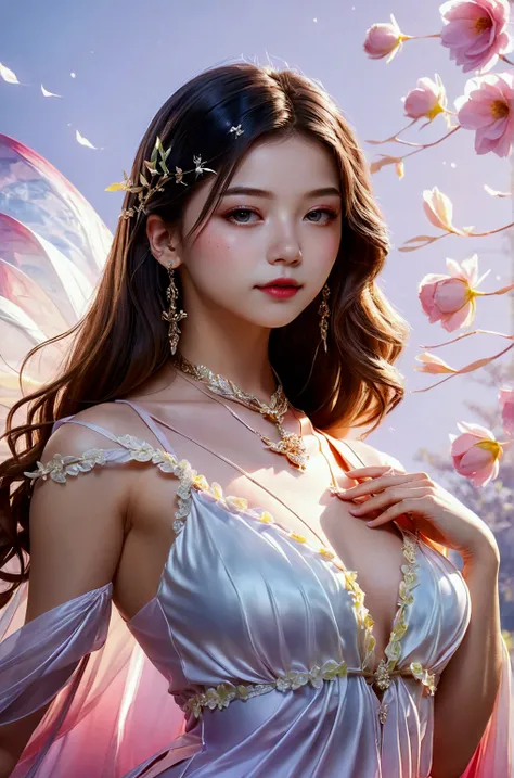 4K ultra hd, masterpiece, a cute girl, good face, detailed eyes, liquid lipstick, long hair, spreading hair, necklace, beaeutiful dress, long dress, marriage dress, dark blue color, high lights, light effects, shining, realistic background, nature backgrou...