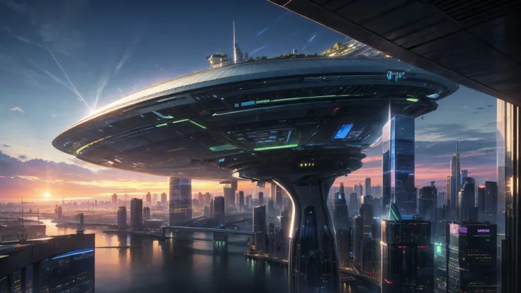 (Best quality,4K,8K,A high resolution,Masterpiece:1.2),Ultra-detailed,(Realistic,Photorealistic,photo-realistic:1.37),Futuristic floating city,Futuristic technology,Huge urban high-tech tablet platform,Airship,Floating in the sky,Futuristic city,Small airs...