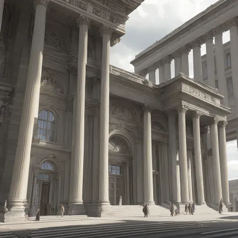 a majestic courthouse building,classic architecture,neoclassical style,grand columns,ornate facade,massive stone structure,imposing presence,dramatic lighting,overcast sky,moody atmosphere,cinematic composition,photorealistic,ultra-detailed,4k,best quality...