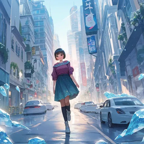 score_9,score_8_up,score_7_up,masterpiece,best quality, source anime, official art, super detailed, extreme detailed, rating_safe,
1girl, walking, ice age, (iced Tokyo city:1.3), street, frozen city, frozen building, frozen road, frozen cars,
BREAK girl, 2...