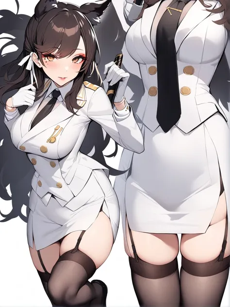 atago_\(azur_lane\), 1 woman, solo, brown eyes,mole_under_eye,military_uniform, garter_straps, skirt, skirt, black legwear,white...