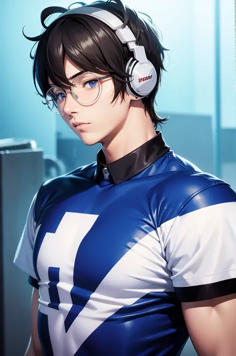 Ren Amamiya Persona,Boy Anime,football uniform, glasses, headphones on head