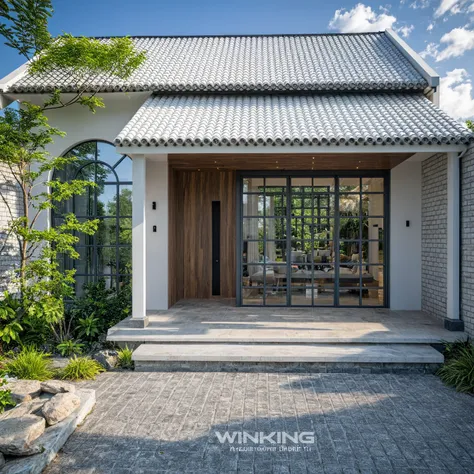 Masterpiece, high quality, best quality, authentic, super detail, outdoors, onestoreyvillaXL, aiaigroup, house style modern on the street ,stairs, white wall ,road,pavement, grass, trees, sky, cloud, (daylight:1.1)
