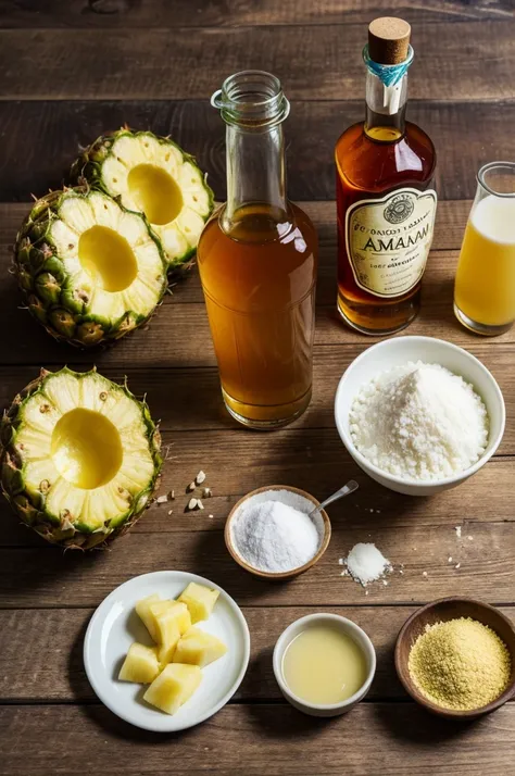 make me a realistic background with these ingredients Cane flower rum .
Pineapple Aguaymanto Prickly pear syrup Lucuma 