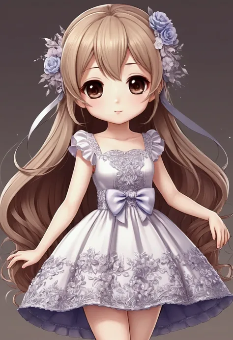 Cute anime girl, chibi style, digital art, full size, gacha cute, detailed dress