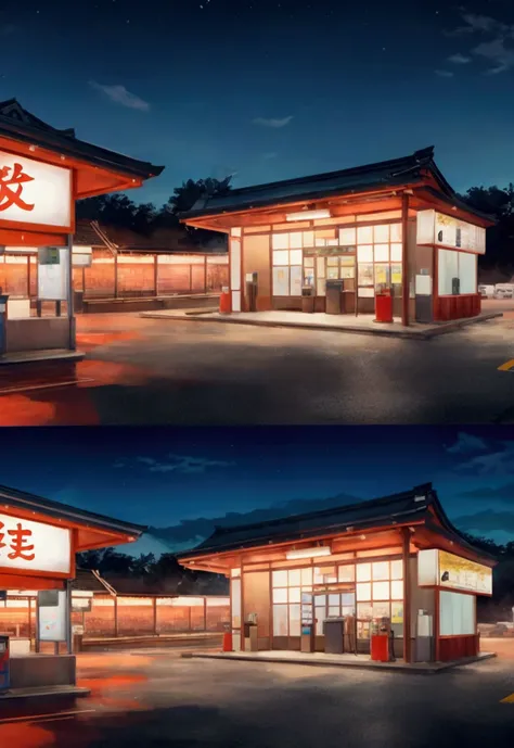 Japanese petrol station at night