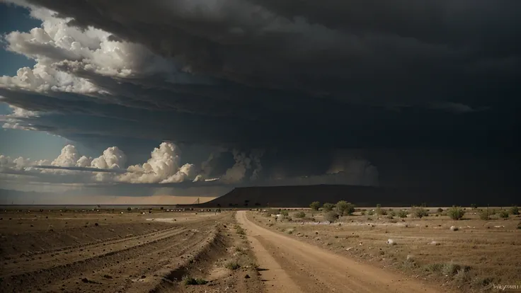 way to far village dry and dusty land thundering black cloud at the sky