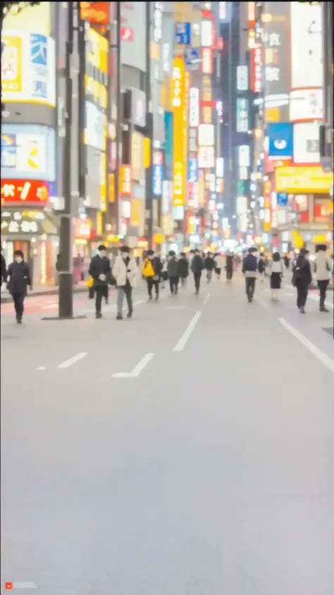 there is a man that is standing on a sidewalk with a cell phone, tokyo street background, japanese downtown, tokyo street cityscape, blurred background, tokyo akihabara street cityscape, background blurred, tokyo street, people out of focus, busy streets f...