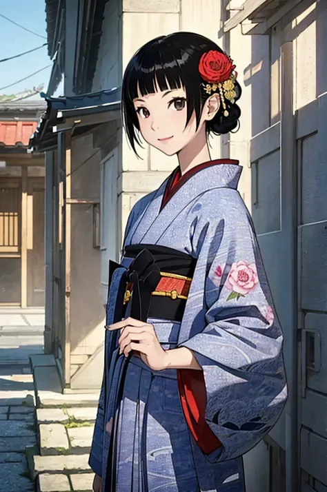 (masterpiece, Highest quality, detailed:1.3),(photograph:1.3), HD transparent background, Attention to detail,cute,One Girl, cute表情, smile,、Sparkling eyes,The audience watching,(small),smile, Perfect Face、Town、Outdoor,Black Hair、Japanese women、kimono、kimon...