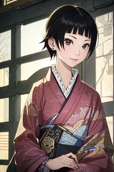 (masterpiece, Highest quality, detailed:1.3),(photograph:1.3), HD transparent background, Attention to detail,cute,One Girl, cute表情, smile,、Sparkling eyes,The audience watching,(small),smile, Perfect Face、Town、Outdoor,Black Hair、Japanese women、kimono、kimon...