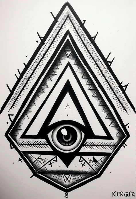 triangle with the all-seeing eye. eye with retina pupil of the universe, the triangle has the letters in calligraffiti inside, l...