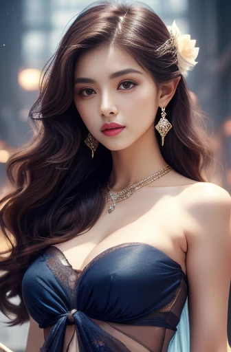 ((Medium breasts, )),  (Well-defined abs : 1.1), (Perfect body : 1.1), full-length photo, (Ripped tube top:1.3), (Extremely detailed CG 8k wallpaper), (Extremely delicate and beautiful), (masterpiece), (best quality:1.0), Delicate skin, Extremely detailed ...