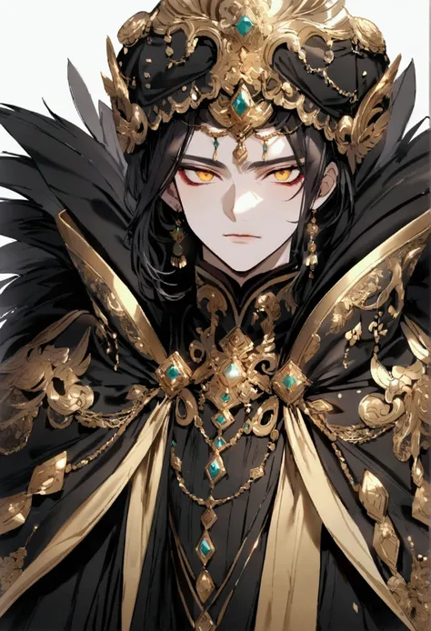 The Emperor was still very young with a cold and intimidating gaze, very handsome and charming, dressed in rich black and gold elegant clothes,  