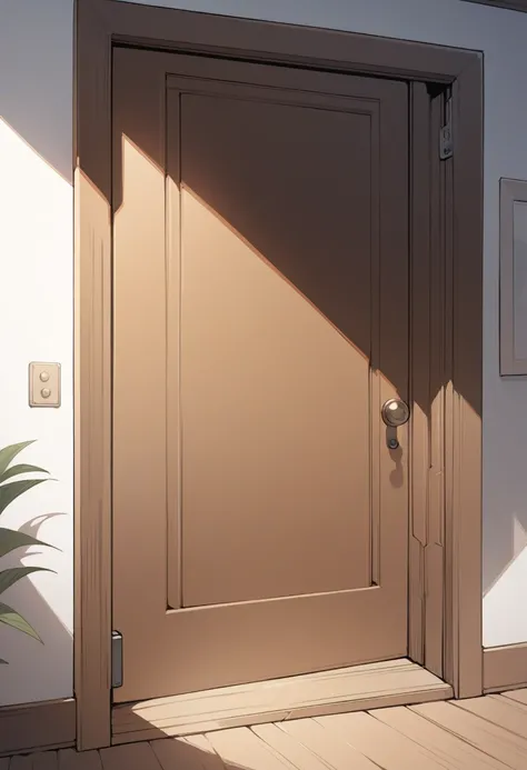 ((background only)), masterpiece, best quality, very aesthetic, absurdres, flat anime, 2D, anime taste, anime paint, (2d illustration:1.2), deformation, simple door, ((door is closed))