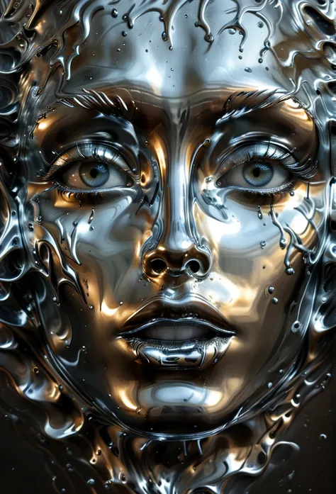 (best quality,4k,8k,highres,masterpiece:1.2),ultra-detailed,(realistic,photorealistic,photo-realistic:1.37),liquid metal face,be...