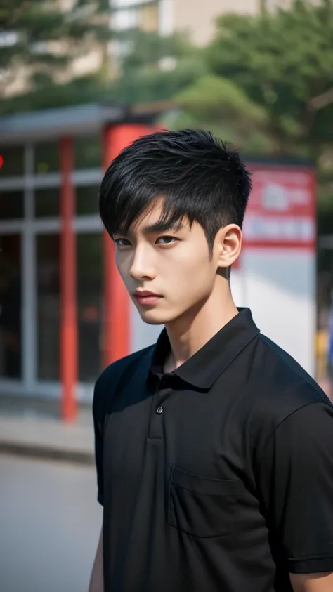 Asian alpha male wearing a black shirt looking at the camera, Shin Jinying, Kim Do-young, Paint Ulzzang, Shen Quanrui, korean men, Shin Jin Young&#39;s Aesthetics, faceเกาหลีที่น่ารัก, handsome young man&#39;face, Jaeyong Nam, beautiful eyes、Kim Taejoon, H...