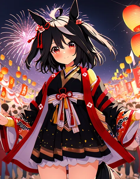 ultra-high resolution, highest quality, 8k,horse girl,kitasan black,festivals,firework