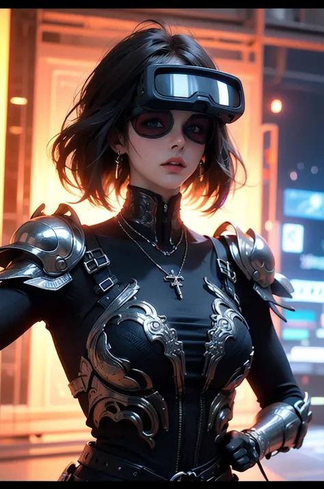 1girl,cyberpunk,science fiction,(head-mounted display:1.3),glowing,vr glasses,vaporwave,
Best quality,masterpiece,ultra high res,highly detailed, 8k, artstation, concept art, HD,âultra detailed, no blur, trending on artstation, by Alphonse Mucha, generou...