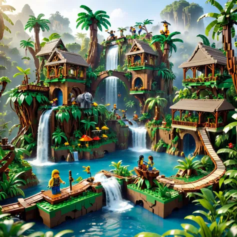 best quality, very good, 16K, ridiculous, Very detailed, Jungle Adventure，Made of Lego, （（Destroying the city））（（A masterpiece full of fantasy elements）））， （（best quality））， （（Intricate details））（8K）