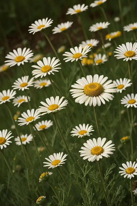 Chamomile juicy and bright field, there are many children&#39;s joyful faces on the field. 