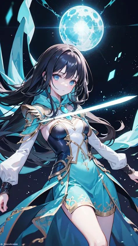 Lyria is an enchanting young girl, around 8 years old, with a unique and mysterious presence. Her long, jet-black hair falls softly down her back, and her bright blue eyes shine with intelligence and curiosity. Despite her small and agile frame often leadi...