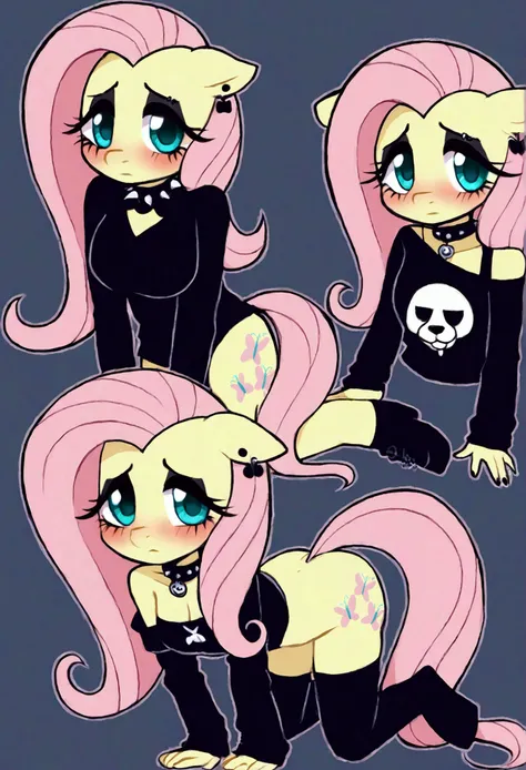 My little pony, anthro, fluttershy goth, big dog mate a girl:1.3, while she is on all fours, blush