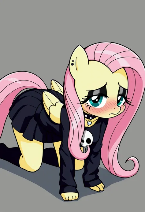 My little pony, anthro, fluttershy goth, big dog mate a girl:1.3, while she is on all fours, blush