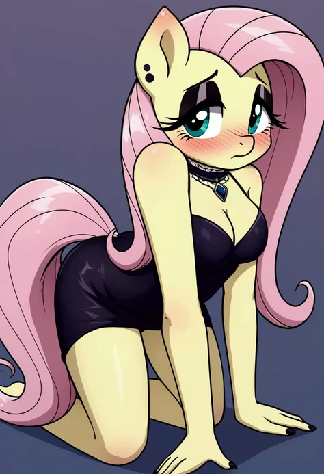 My little pony, anthro, fluttershy goth, big dog copulate with a girl:1.3, while she is on all fours, blush