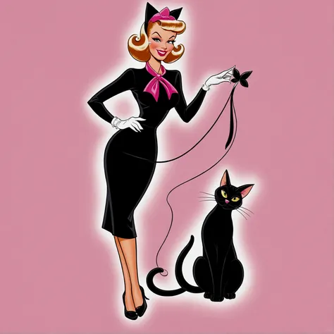 Caricature of a woman in a black and pink outfit with a cat&#39;s tail, por Tex Avery, Poster-Pose, inspiriert por Tex Avery, Poster, Girl Poster, pin-up girl, pin, Poster Girl, Bunny Lola fanart, Poster Body, Poster Poster Girl, Poster, Pin - Back to top,...