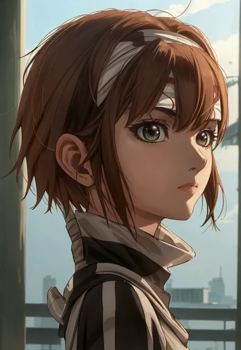 masterpiece), best quality, high resolution Mikoto Misaka 1girl bob cut medium hair standing alone cowl headband profile image looking at viewer beautiful eyes beautiful face extremely detailed