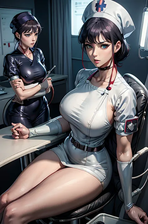 nurse uniform,hospital, latex nurse suit,nurses,busty,elbow gloves,labcoat,grey hair woman,red eyes , gigantic ,medical instruments,asian nurse,two nurses,speculum,examination room,oversize ,big ass ,strap on, lay on table ,legs spreaded,giving birth,gyno ...