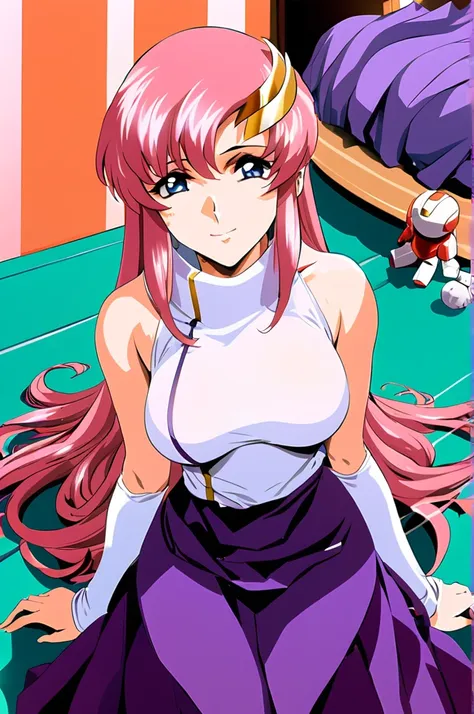 1980s \(style\),masterpiece, highest quality, high resolution, anime, lacus 1, one girl, alone, pink hair, straight hair, hair o...