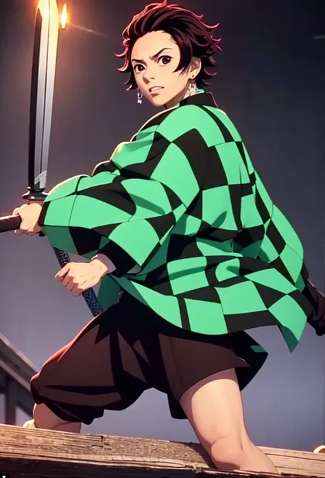 kamado tanjiro,full style,ultra high quality,ultra high resolution,photograph 8k,holding a sword,ultra detailed