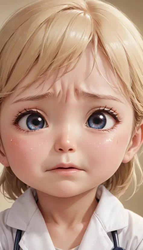 Crying face、tears、small, かわいいto be bornき物, Wearing a doctor&#39;s white coat、 whole body,small , Falling, Costume, Operating Room、 Fantasy art, Exquisite detail, Jean-Baptiste Monge Style, office、Alan Lee Style, Anthropomorphic, Fat, Black cat with big red...