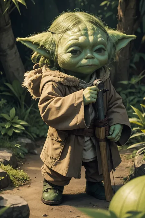 short yoda with a full head of shaggy thick hair