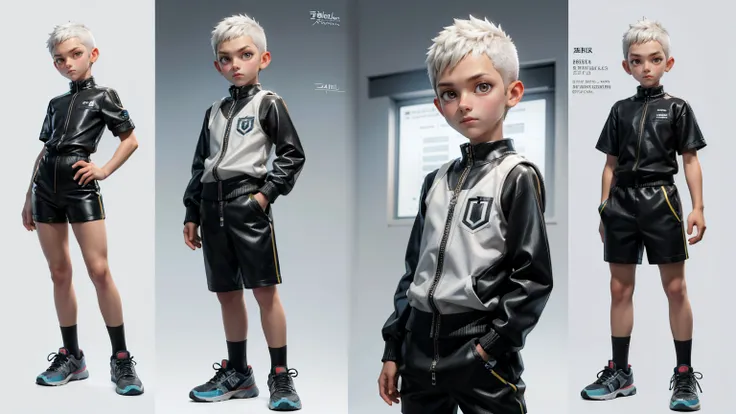 cute face boy, cute face, short height boy, wearing casual futuristic pent, full dress, full standing pose, Crew Cut hairs, Crew Cut hairs, sports shoes, Character Sheet, 12 yo student, Full body, Simple white background, front pose character reference she...