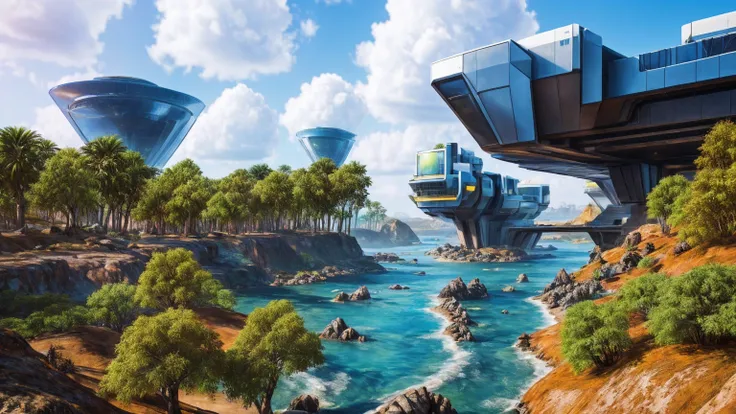 (Best quality,4K,8K,A high resolution,Masterpiece:1.2),Ultra-detailed,(Realistic,Photorealistic,photo-realistic:1.37),Futuristic floating city,Futuristic technology,Huge urban high-tech tablet platform,Airship,Floating in the sky,Futuristic city,Small airs...