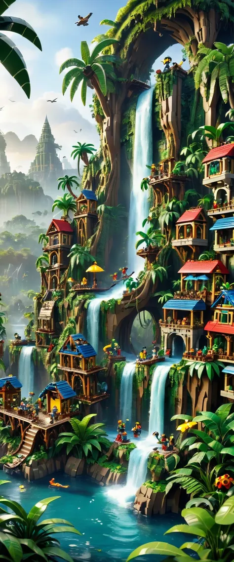 best quality, very good, 16k, ridiculous, very detailed, jungle adventure，made of lego, （（destruction of cities））（（a masterpiece...