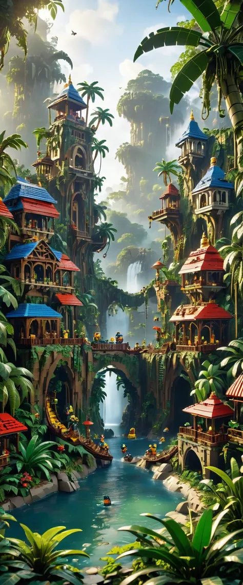 best quality, very good, 16k, ridiculous, very detailed, jungle adventure，made of lego, （（destruction of cities））（（a masterpiece...