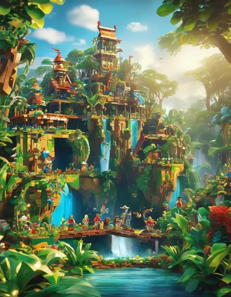 best quality, very good, 16K, ridiculous, Very detailed, Jungle Adventure，Made of Lego, （（Destruction of cities））（（A masterpiece full of fantasy elements）））， （（best quality））， （（Intricate details））（8K）