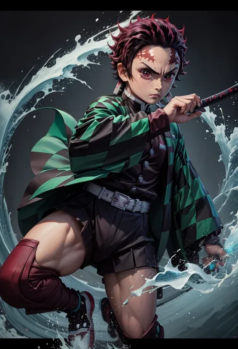 Kamado Tanjiro,(Kimetsu No Yaiba),Full Style,Ultra High Quality,Ultra High Resolution,Photograph 8K,Holding a Katana,One Boy,Ultra Detailed ,Demon Hunter Suit,Hino Kami Kagura Teknik