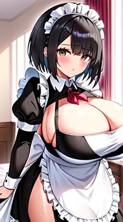 Maid,Big Breasts,Super Breasts,Black Hair,Bobcut