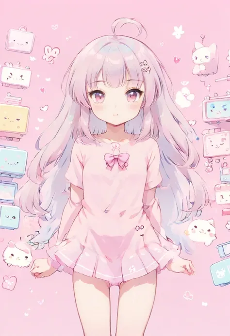 cute slender 20 year old asian girl posing for the camera.  kawaiitech, cute pastel colors and symbols anime