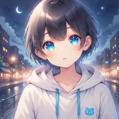 Black Hair,Blue Eyes,night,mash,hoodie,boy