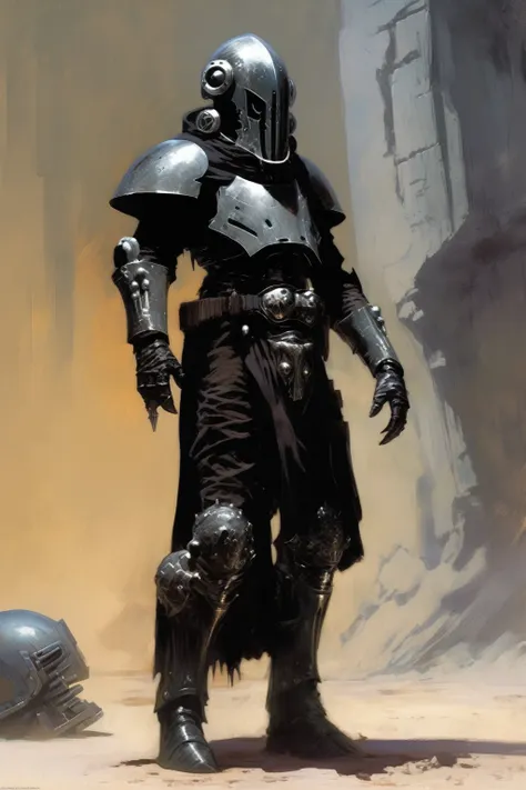 a inquisitor, sith, concept art, cyberpunk, stranger, fighter, star wars, black and silver heavy armor, heavy helmet, frank fraz...