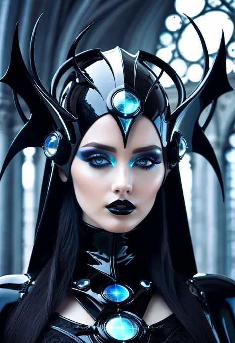 Beautiful neofuturistic woman, Same Ol’ Mistakes in the style of gothic fantasy,  --ar 9:56