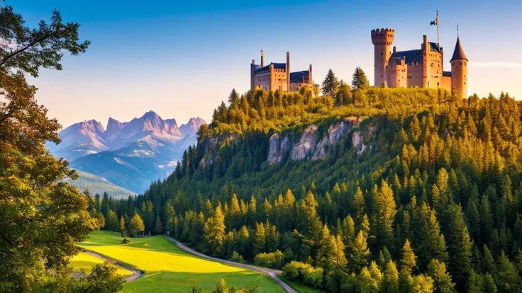 castle in the middle of mountain, transparant background