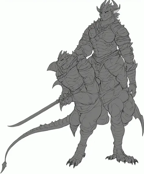 a cartoon drawing of an anthropomorphic dragon, fantasy character complexo, sharp arte linear, detailed full-body concept, noble clothes and sword, fantasy character, clean arte linear, thick black arte linear, official character illustration, conceito de ...