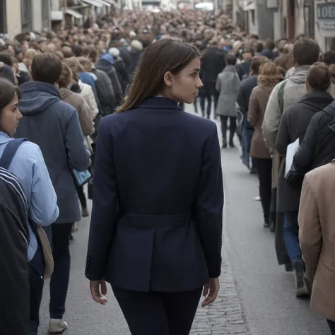 France、Franceの街中を歩く女性、Walking People々、Girl looking at the viewer from the crowd、Woman looking back、Extremely high resolution detail, photograph, Realism pushed to the limit, Fine texture, 