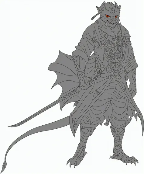 a drawing of an anthropomorphic dragon, fantasy character complexo, sharp arte linear, detailed full-body concept, fantasy character, clean arte linear, thick black arte linear, official character illustration, conceito de fantasy character heróica, bold a...